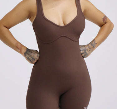 RIBBED AURA 4" JUMPSUIT - MOCHA