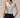 KNIT FRONT CUT OUT SHIRRED OFF THE SHOULDER TOP - WHITE