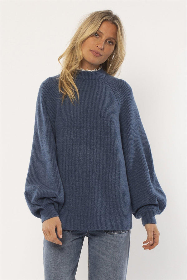 Victorean L/S Knit Sweater-Deep Lagoon